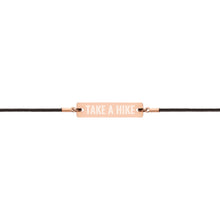 "Take A Hike" Engraved Silver Bar String Bracelet