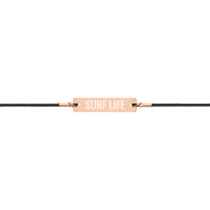 "Surf Life" Engraved Silver Bar String Bracelet