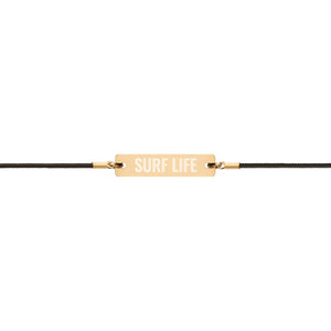 "Surf Life" Engraved Silver Bar String Bracelet