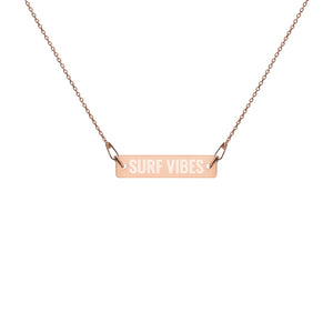 "Surf Vibes" Engraved Silver Bar Chain Necklace