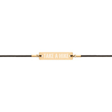 "Take A Hike" Engraved Silver Bar String Bracelet